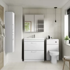 Klyn Bathroom Brooklyn 800mm Gloss White Bathroom Mirror Cabinet - 2 Door -Vanity Unit Bathroom Suites off119 d1