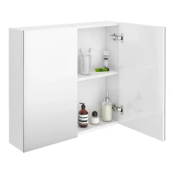 Klyn Bathroom Brooklyn 800mm Gloss White Bathroom Mirror Cabinet - 2 Door