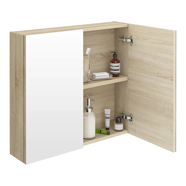 Klyn Bathroom Brooklyn 800mm Natural Oak Bathroom Mirror Cabinet - 2 Door 3 Klyn Bathroom Brooklyn 800mm Natural Oak Bathroom Mirror Cabinet - 2 Door
