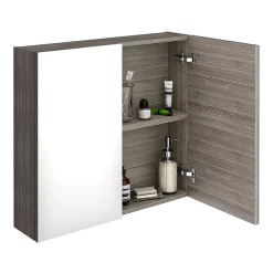 Klyn Bathroom Brooklyn 800mm Grey Avola Bathroom Mirror Cabinet - 2 Door -Vanity Unit Bathroom Suites off519 d4