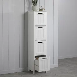 Victorian Plumbing Tongue And Groove 4 Drawer Bathroom Storage Unit - White -Vanity Unit Bathroom Suites tg219ml