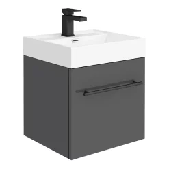 Valencia Cloakroom Suite (Gloss Grey Vanity With Matt Black Handle + Toilet) -Vanity Unit Bathroom Suites valcsgbd1