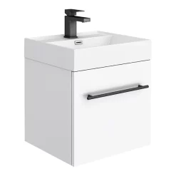 Valencia Cloakroom Suite (Gloss White Vanity With Matt Black Handle + Toilet) -Vanity Unit Bathroom Suites valcswbd1