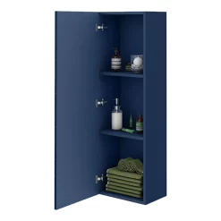 Venice Abstract Wall Hung Tall Storage Cabinet - Blue - With Brushed Brass Square Drop Handle