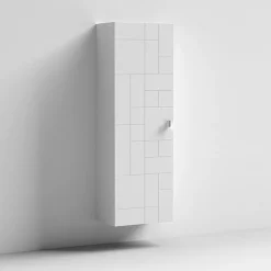 Venice Abstract Wall Hung Tall Storage Cabinet - White - With Chrome Square Drop Handle -Vanity Unit Bathroom Suites vawhcbwhi d2