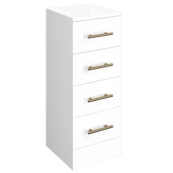 Venice 300x300mm Gloss White 4 Drawer Unit With Brushed Brass Handles