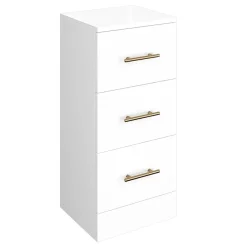 Venice 350x300mm Gloss White 3 Drawer Unit With Brushed Brass Handles -Vanity Unit Bathroom Suites vbb135 lrg