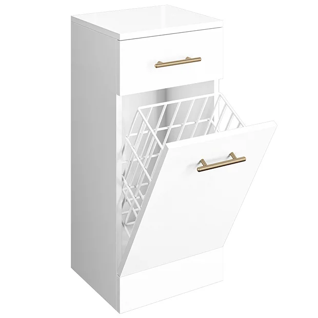 Venice 350x300mm Gloss White Laundry Basket With Brushed Brass Handles 4 Venice 350x300mm Gloss White Laundry Basket With Brushed Brass Handles - Image 2
