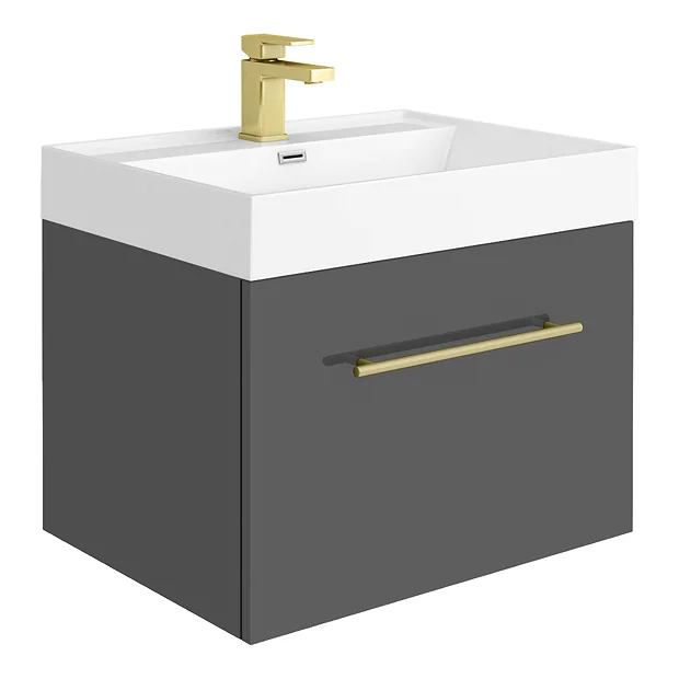 Valencia Bathroom Suite (Toilet, Grey Vanity With Brass Handle, L-Shaped Bath + Screen) 5 Valencia Bathroom Suite (Toilet, Grey Vanity With Brass Handle, L-Shaped Bath + Screen) - Image 3