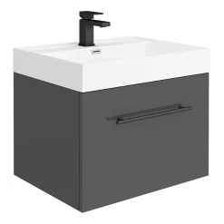 Valencia Bathroom Suite (Toilet, Grey Vanity With Black Handle, L-Shaped Bath + Screen) -Vanity Unit Bathroom Suites vbsggbl6d1