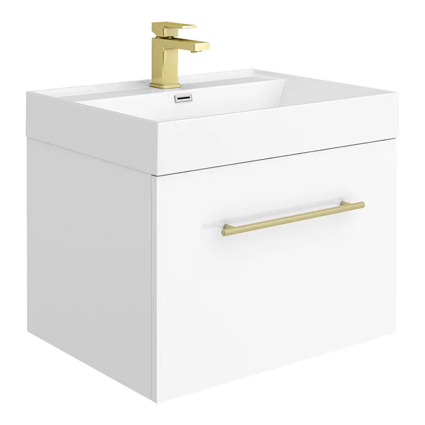Valencia Bathroom Suite (Toilet, White Vanity With Brass Handle, L-Shaped Bath + Screen) 5 Valencia Bathroom Suite (Toilet, White Vanity With Brass Handle, L-Shaped Bath + Screen) - Image 3