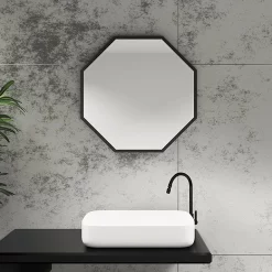 Arezzo Matt Black 600mm Octagon Mirror -Vanity Unit Bathroom Suites ven6ocmb d1