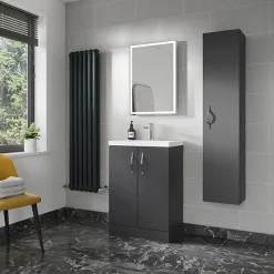 Victorian Plumbing Apollo2 400mm Gloss Grey Tall Wall Hung Unit -Vanity Unit Bathroom Suites vma460 d3