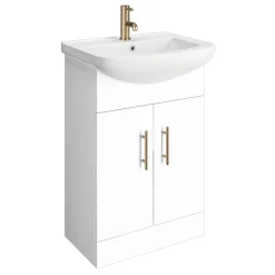 Venice 560mm Gloss White Vanity Unit With Brushed Brass Handles + Toilet Package -Vanity Unit Bathroom Suites vn56bbwcpk d1