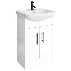 Venice 560mm Gloss White Vanity Unit With Matt Black Handles + Toilet Package -Vanity Unit Bathroom Suites vn56wcpk d1
