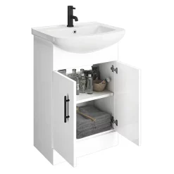 Venice 560mm Gloss White Vanity Unit With Matt Black Handles + Toilet Package