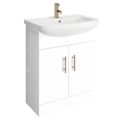 Venice 665mm Gloss White Vanity Unit With Brushed Brass Handles + Toilet Package -Vanity Unit Bathroom Suites vn65bbwcpk d1
