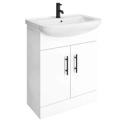 Venice 665mm Gloss White Vanity Unit With Matt Black Handles + Toilet Package -Vanity Unit Bathroom Suites vn65wcpk d1
