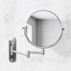 Venice Brushed Nickel 5x Magnifying Cosmetic Mirror With Curved Wall Plate -Vanity Unit Bathroom Suites vncmcubn d1