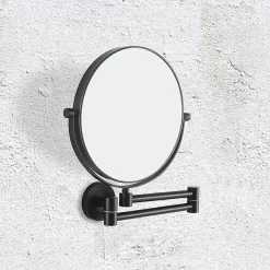 Venice Matt Black 5x Magnifying Cosmetic Mirror With Round Wall Plate -Vanity Unit Bathroom Suites vncmrnmb d1