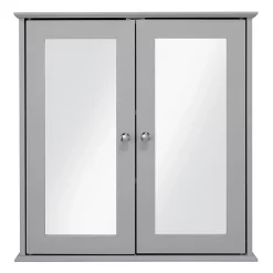 Croydex Ashby Grey Wooden Double Door Mirror Cabinet With FlexiFix -Vanity Unit Bathroom Suites wc280031 d1